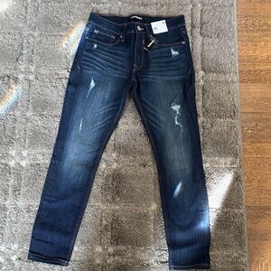 Express Dark Blue Distressed Ankle Jeans